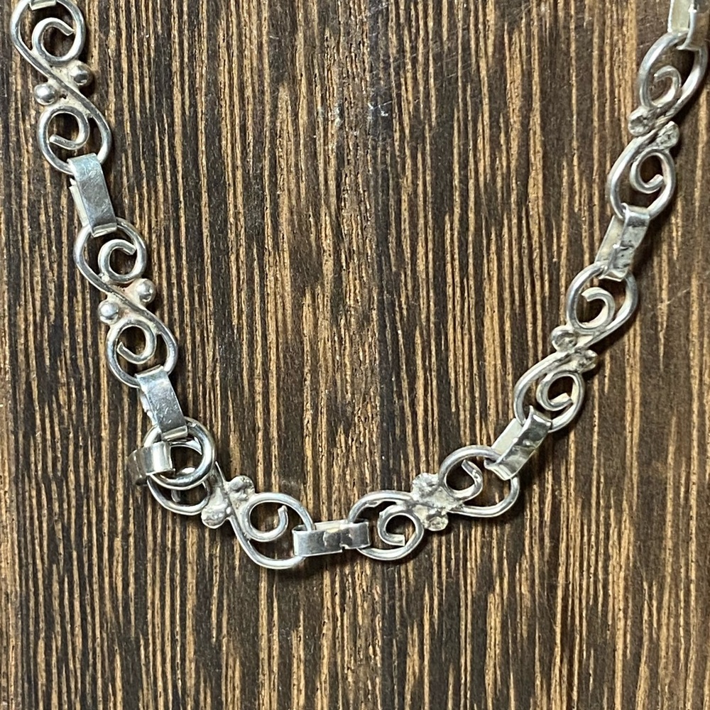 Sterling Silver Ornate Wave Link Chain Necklace